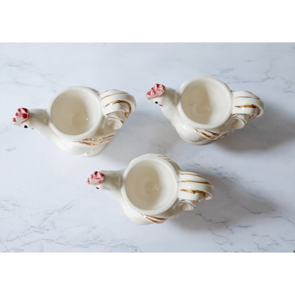 VTG Chicken Hen Rooster Egg Cup Holders Set of 3 Cottage Farmhouse Retro Brunch - Picture 4 of 15